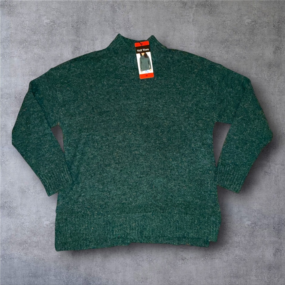 NWT Well Worn Women's Teal Green Mockneck Cozy Knit Sweater Size M Cabincore